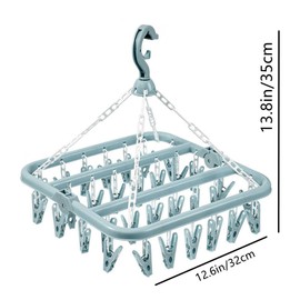 OHAOLYLE - percha de ropa de secado de ropa, plegable, con 32 clips, colgador de ropa plegable, estante de secado para colgar, estante de secado multifunción, colgador de viento giratorio (azul)