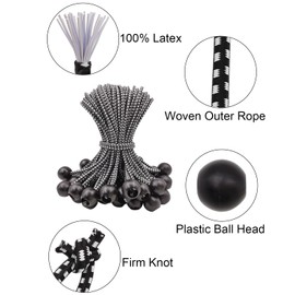 WMZOBH Tarpaulin Bungee Balls 6 Inch, 50 Pcs Bungee Cord with Balls, Small Bungee Cords Heavy Duty, Short Elastic Flag Bungees, Tie-Down, Adjustable Bungee Straps (Black)