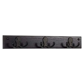 Wooden Mallet 3 Double Prong Rail, Black Hooks, Coat Rack