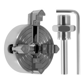 DHYAWUER 4 Jaw Lathe Chuck, Silver Sturdy with Wrench and Connecting Rod,for Woodworking Lathes