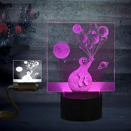 3D LED 16 Colors Auto Gradient Night Light Astronaut Planet Star Moon Universe Atmosphere Illusion Bedside Lamp Acrylic and ABS Base with Remote Control Decorating Room Children Holiday Birthday Gifts
