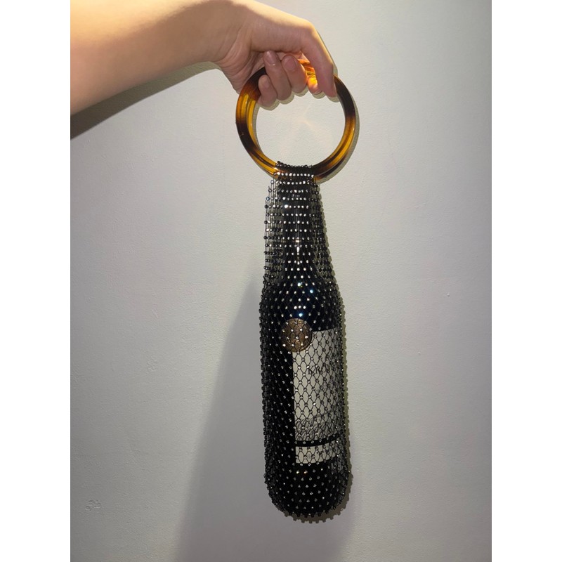 Munyee Hua Rhinestone Wine Bottle Holder Bag, Crystal Mesh Evening