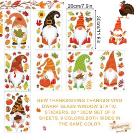 Thanksgiving Fenster Aufkleber, 8 Sheet Erntedankfest Fensteraufkleber Herbst Ahornblätter Fenster Aufkleber Thanksgiving Fenster Dekorationen für Thanksgiving Herbst Party Zubehör (8)