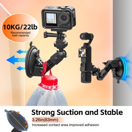 Osmo Pocket 3 Suction Cup Mount compatible for Insta360 Universal Windshield Car Dash Holder Kit with Expansion Adapter, 360° Rotation, Secure Vacuum Base for Road Recording, Vlogging, and Travel