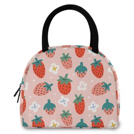 ZZKKO Strawberries Cute Pink Lunch Bag Box Tote Organizer Lunch Container Insulated Zipper Meal Prep Cooler Handbag For Women Men Home School Office Outdoor Use