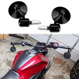 KEEPDSGN Motorcycle Round 7/8 Handle Bar End Mirror Black For Honda CB300R CB650R CB1000R