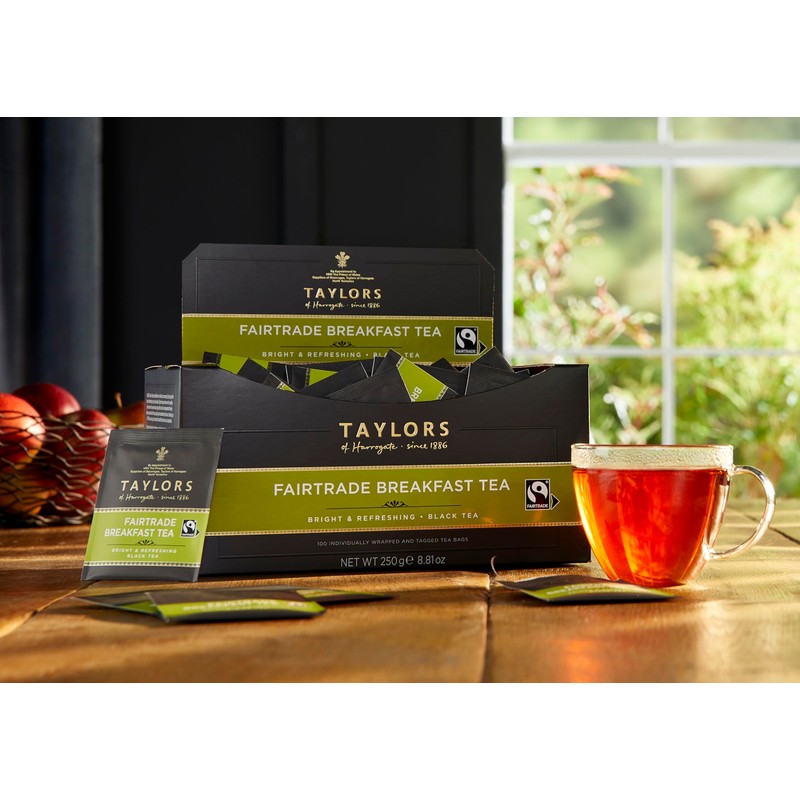 Taylors of Harrogate Wrapped Tea Bags, Fairtrade Breakfast, 100 Count