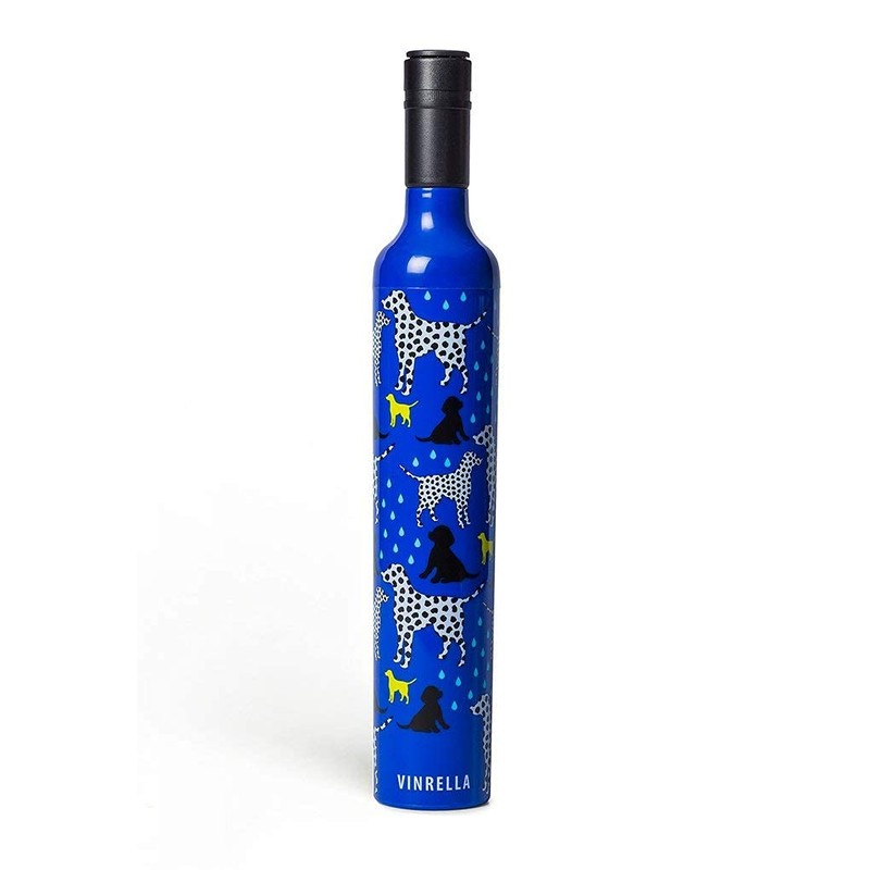 VINRELLA Wine Bottle Umbrella, Spot On Dog Print Blue Umbrella