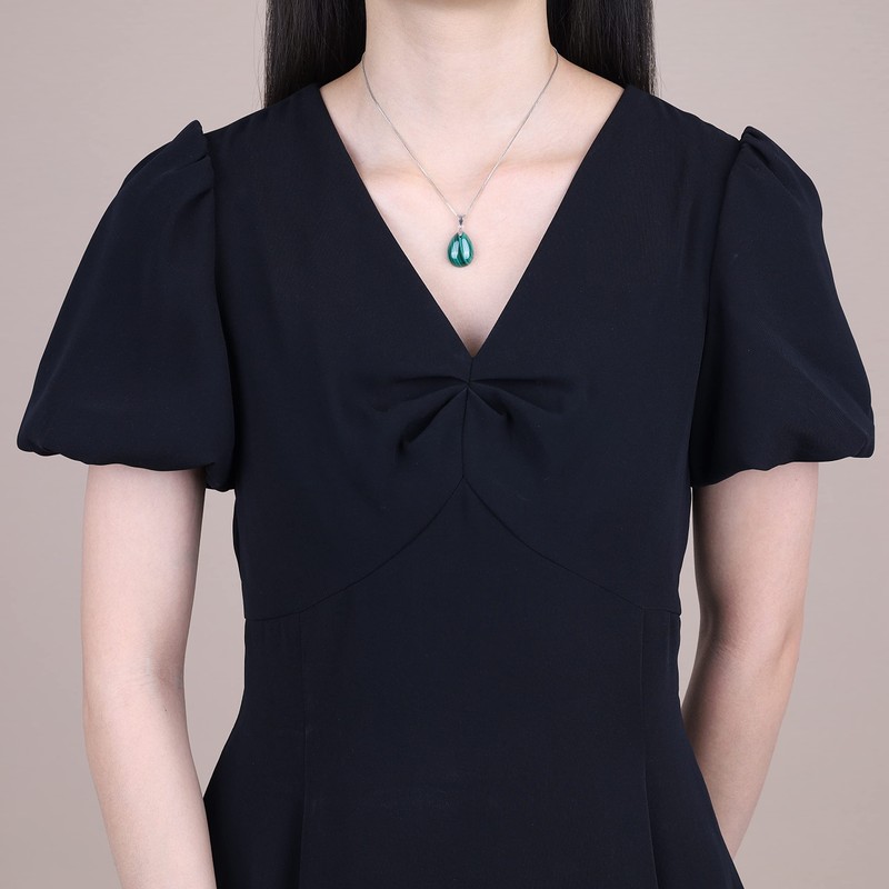 Coai Women's 925 Necklace with Angel’s Teardrops Pendant, Silver, Malachite