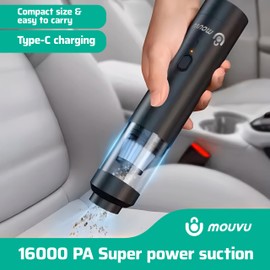 mouvu - Portable Mini Cordless Vacuum with 16000pa Suction Power, Type-C Charge, 2 Suction Modes, Handheld Vacuum for Car, Office Desk, Keyboards, Couchs, Hidden Areas.