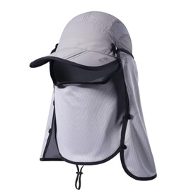 [GADIEMKENSD] Foldable Fishing Cap with Neck Flap, UPF 50+ Sun Protection, Windproof, Removable Design, Multi-Level Adjustment, gray (light gray), 55.0-60.0 cm