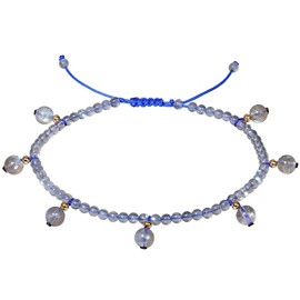 Jewever Natural Crystals and Gemstones Beaded Ankle Bracelets for Women Crystals and Healing Stones Beach Foot Gemstone Yoga Meditation Anti-Anxiety Jewelry (Moonstone)