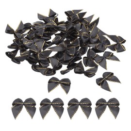 QUARKZMAN Pack of 100 Mini Bows 25 mm Satin Ribbon Bows with Silver Lines Edge Small Christmas Tree Bow Gift Bows Jewellery for Crafts DIY Hair Bow Party Gift Black