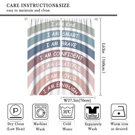 YungHo Boho Rainbow Curtain, Classroom Book Center Calming Corner Playroom Decor, I Am Kind Smart Brave Home Girls Room Blackout Window Treatment, Colours 21" W x 54" L x2【Blackout】