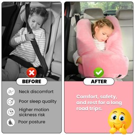 MOAOO Travel Pillow Car Pillow for Kids, Car Sleeping Pillow for Adults and Kids Support Head and Neck on Road Trips Pink