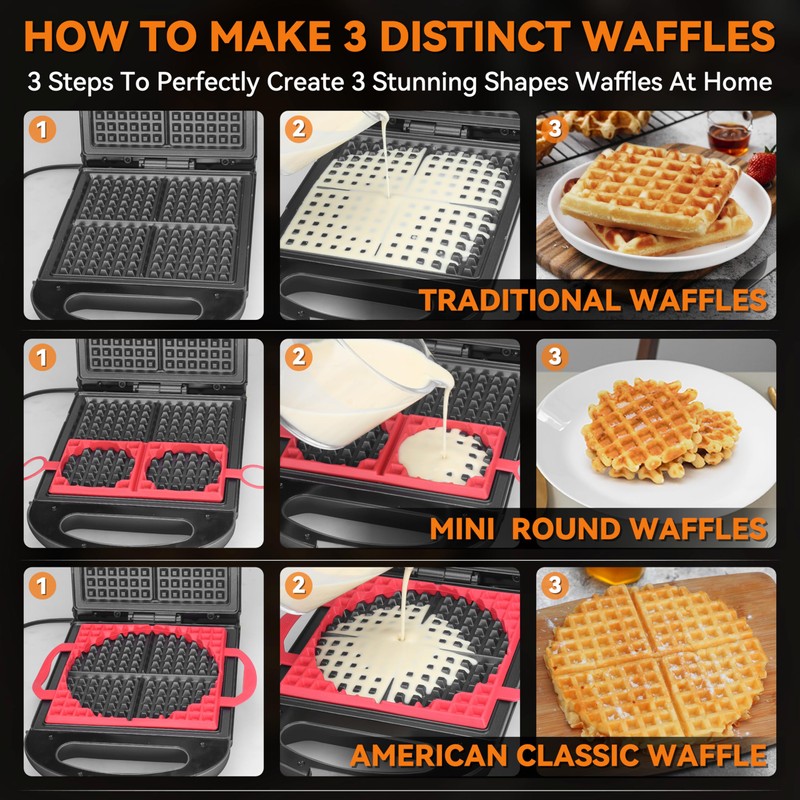 Baker's Friend Multi Shapes Waffle Iron, A Combo of Mini