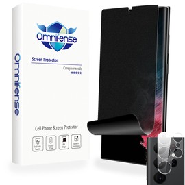 Omnifense Galaxy S22 Ultra Screen Protector Matte Privacy Soft Film 2 Pack and Tempered Glass Camera Lens Protector 1 Pack, Support Fingerprint Unlock Matte Finish Surface Anti Glare 2 Way Anti Spy