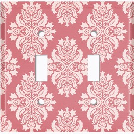 Metal Light Switch Plate Cover Damask Pastel Red DAM017