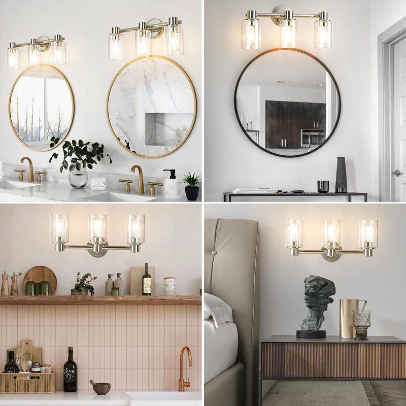 ALAISLYC 3 Light Bathroom Wall Light Fixtures Chrome Bathroom Wall
