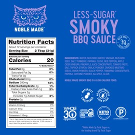 Noble Made by The New Primal Smoky BBQ Cooking & Dipping Sauce, Whole30 Approved, Paleo, Certified Gluten Free, Dairy and Soy Free, Vegan, Keto, 13 Oz Glass Bottle (1 Count)