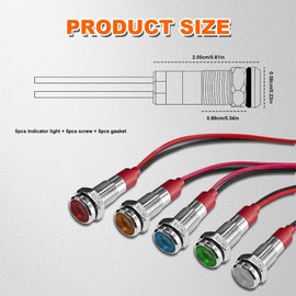 5PCS 6MM 1/4"LED Indicator Light, AC/DC 12-24V Waterproof IP66 Metal Signal Lamp, Metal Indicator with 145mm Wire, Automotive LED Indicator Light Replacement for Pilot Dash Cars Trucks Boats (Yellow)