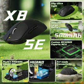 ATTACK SHARK X8 SE Wireless Gaming Mouse,55g Ultra-Lightweight Wired/BT/2.4GHz Wirelss Programmable Mouse,1K Polling Rate,PixArt PAW3311 Gaming Sensor,25000 DPI,Tape,Gamer Mice for PC/Win/Mac (Black)