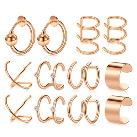 Funseedrr Rosegold Ear Cuffs Stainless Steel Fake Helix Cartilage Earrings Ear Clips Non Piercing