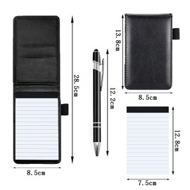JEOPKO 10 Pcs Small Pocket Notebook Mini Notepad Set, Included Metal Pen, A7 Leather Notebook Pen Holder with 50 Lined Sheets and 8 Pcs Notepad Memo Book(Black)