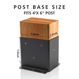 6 Set 4“× 6” Post Base, (Inner Size 3.6"x 5.6") Post Brackets,Black Metal Powder-Coated Thick Steel Post Anchor Outdoor for Support Deck Base Plate Pergola Brackets Fence Kit,Mialbox Post Mount
