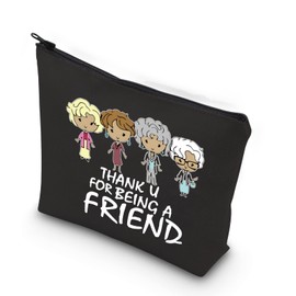 Golden Inspired Cosmetics Bag Travel Bag for BFF Best Friend Birthday Gift (Thank You for Being A Friend Black CA)
