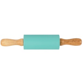Small Rolling Pin for Kids, Non-Stick Silicone Surface with Wooden Handles for Play Dough and Baking Rolling Pin(Teal Blue)