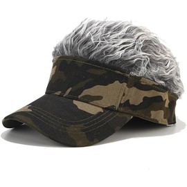 Kisymear Fluffy Hair Flare Visor, Hat, Cap, Flare Wig, Hair, Bald, Wig, Sun Visor, Baseball Cap, Golf, Fishing, Camping, Outdoors, Drinking Party, Banquet, Prize, Disguise, Joke Goods, camouflage