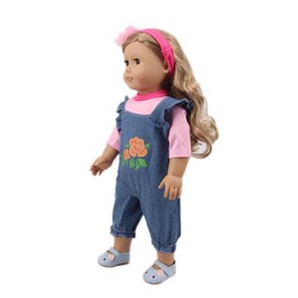 NIXNUT Doll Clothes Outfit Jeans Overalls T-Shirt for American Girl Doll 18-inch