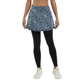 LouKeith Skirted Leggings for Women Athletic Skirt with Leggings Yoga Running Golf Tennis Skirts with 4 Pockets, Pattern 2-white Leaves, Large