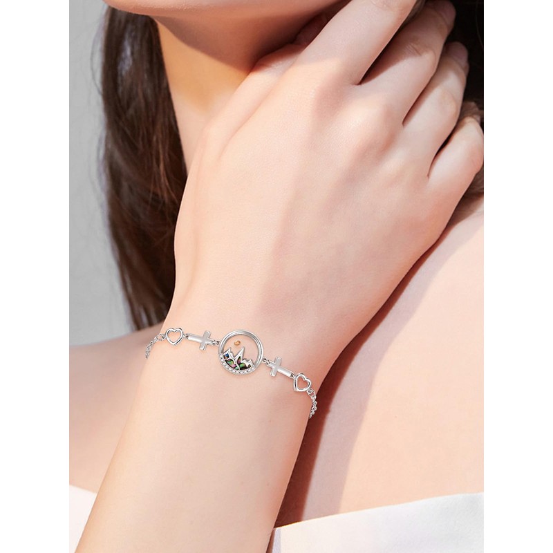 F4DEDAN Sterling Silver Cross Bracelet for Women Mountain Abalone Shell