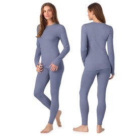 Cuddl Duds Womens Thermal Underwear - Cold Weather Heavyweight Base Layer 2-Piece Set - Moisture-Wicking Long Johns - Winter Clothes - Dusty Blue - M