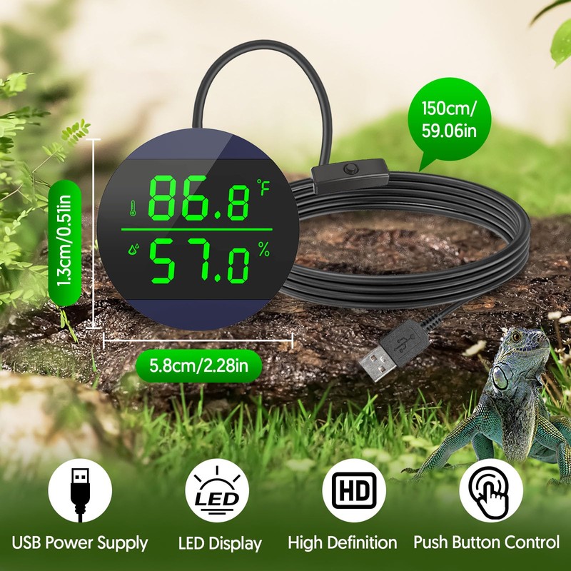 QZQ Reptile Thermometer and Humidity Gauge, LED Digital Thermometer Hydrometer,