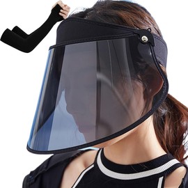 LUYULAKI Women's Sun Visor, UV Protection, Bicycle, Sun Protection, Sun Protection, UV Protection, UPF 50+, Sun Hat, Rain Protection, Wide Brim, Does Not Slip, Commute, Cap, Outdoor, Good Vision, For Both Sunny and Rainy Weather, Arm Cover Included (Black)