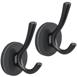 ULIBERMAGNET Strong Magnet Double Hooks, 2 Pack Heavy Duty Sturdy Coat Magnetic Hooks, Rubber Magnet Large Hook for Coat Robe Towel Key Hat (Black)