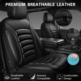 CAR PASS 3D Foam PU Leather Car Seat Covers, Universal Seat Covers Full Sets for Trucks SUV Sedan Automotive Seat Covers Armrest Airbag Compatible Waterproof Comfortable Faux Nappa Leather Pure Black