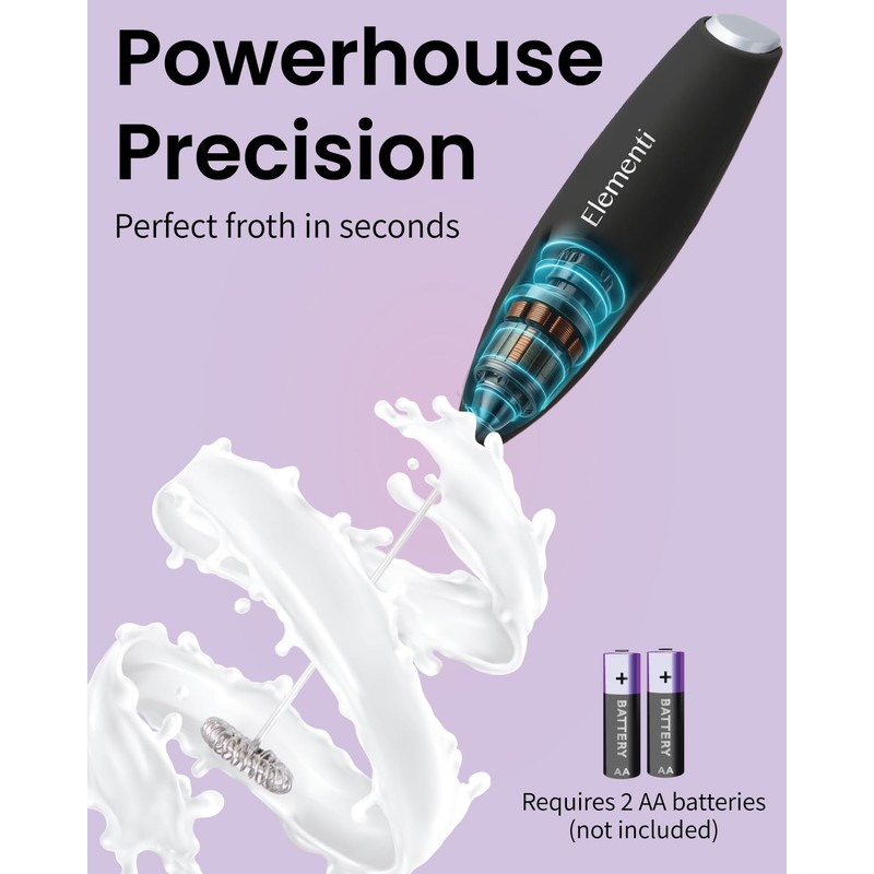 Elementi Electric Milk Frother Handheld - Make Creamy Lattes, Delicious