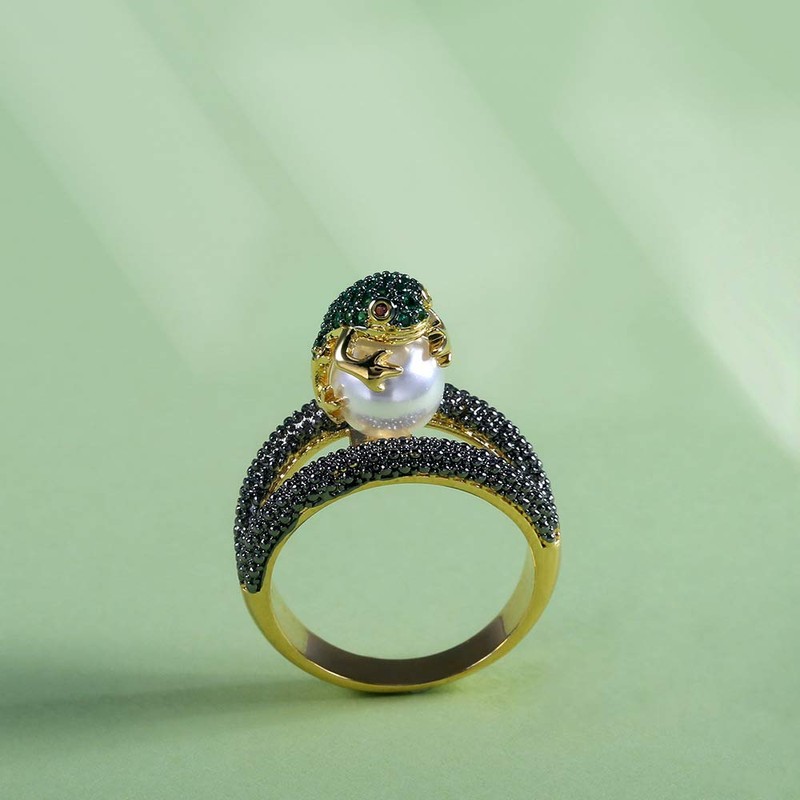 Tuwiqsdi Frog Pear Ring Fashion Jewelry 18k Gold Filled Toad