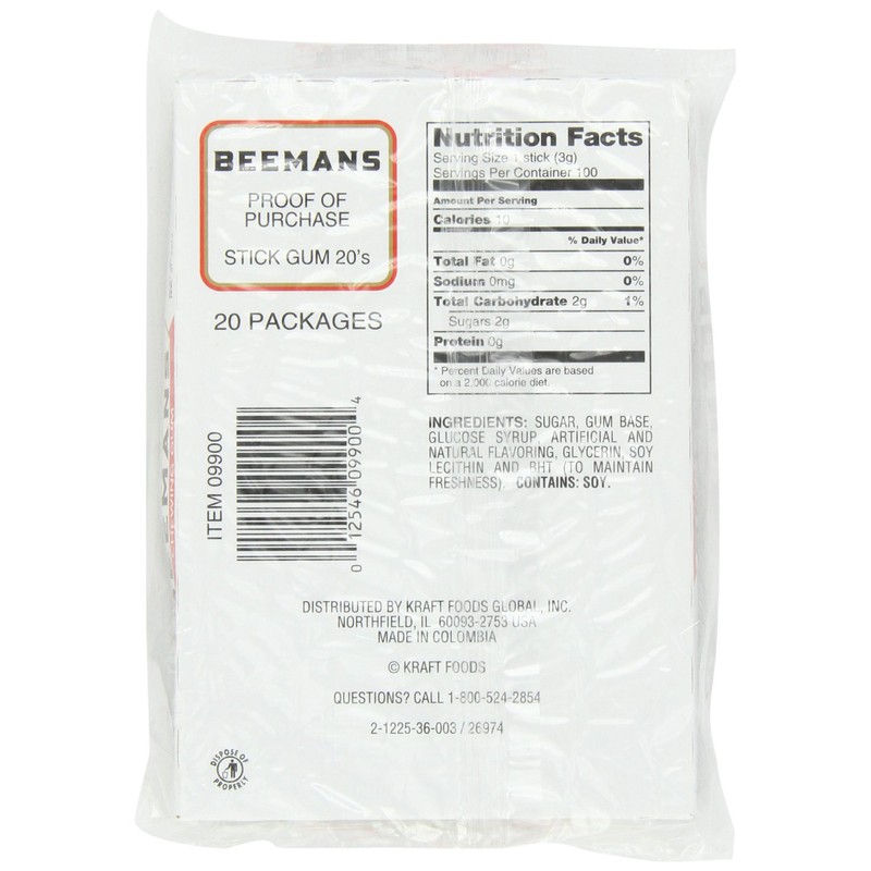 Beemans 5 Piece Chewing Gum, 20 count