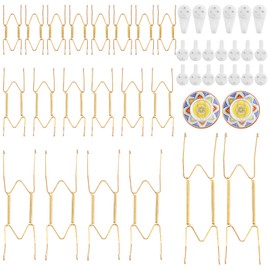 20 Pack Plate Hangers for The Wall, Invisible Heavy-Duty Stainless Steel Wire Plate Hangers for Display with 20 Pieces Hooks for Wall Decorative/Platter/Plates/Picture (4/6/8/10 Inch, Gold)