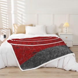 Feelyou Geometric Fleece Throw Blanket Throw 50"x60" Geometry Plush Blanket for Bed Sofa Couch Luxury Sherpa Blanket Abstract Art Fuzzy Blanket Red Grey Flannal Blanket