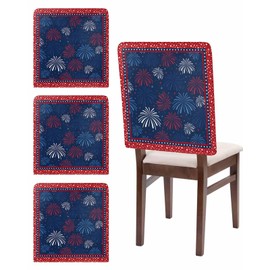 4th of July Chair Covers Set of 4 Patriotic Stars Fireworks Chair Slipcover Protector Stretch Chair Covers Red White and Blue Independence Day Chair Back Covers for Dining Chairs Kitchen Holiday Party