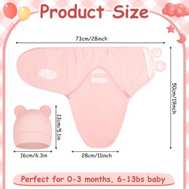 ramede 6 Pack Baby Swaddle Blanket with Hats Set for 0-3 Months Preemie Newborn Sacks Soft Cotton Wearable for Baby Boy and Girl (Pink,Animal)