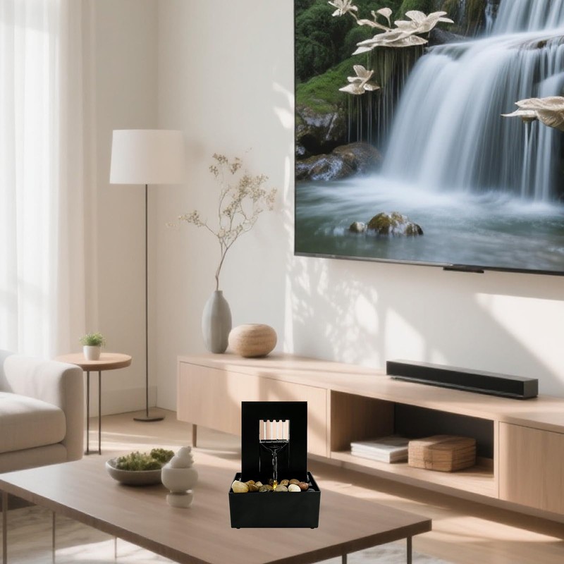 RWOORA Tabletop Small Fountain Waterfall Decor, 3D Flowing Effect, Ideal