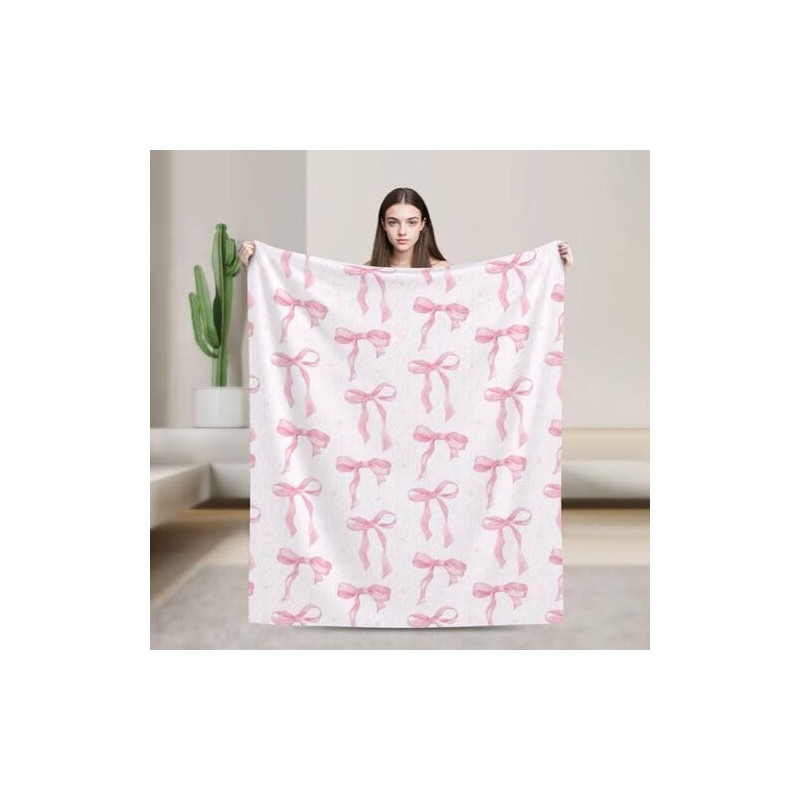 Pink Bow Fuzzy Blanket Cute Bowknot Throw Blanket Bowtie Cozy