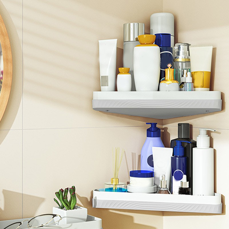 Triangular Corner Shower Shelf Rack Elegant Wall Mounted Bathroom Shelf